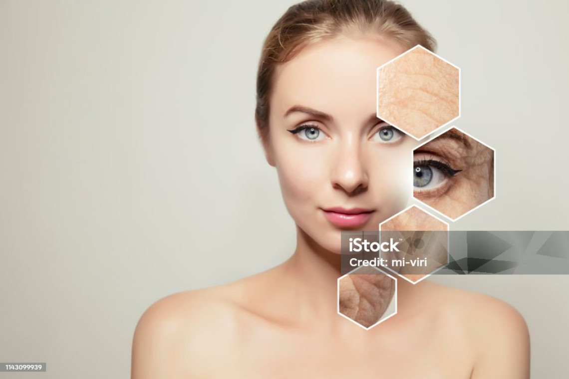 comparative / portrait / skin / old / young